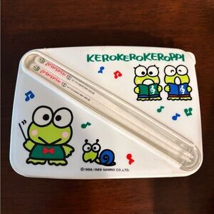 Rare Vintage 1988 Sanrio Keroppi White Bento Lunch Box with Chopsticks Japan